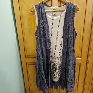 Sweater tank top with blue lace tank top